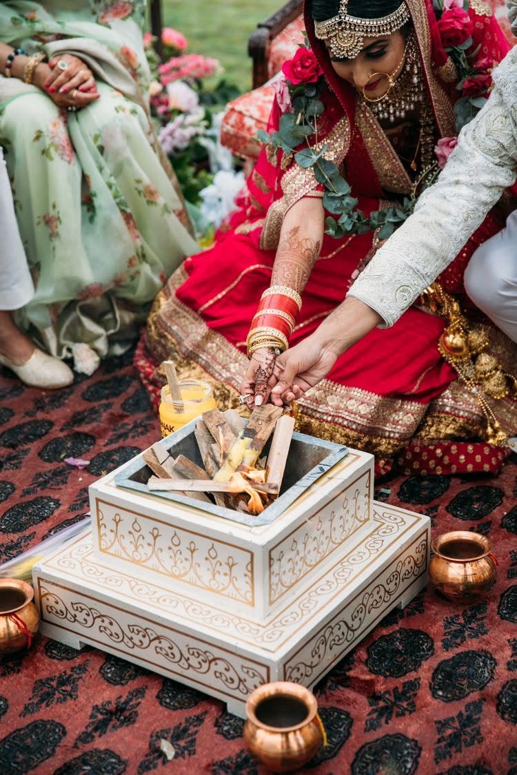 The sacred fire during a Hindu wedding ceremony