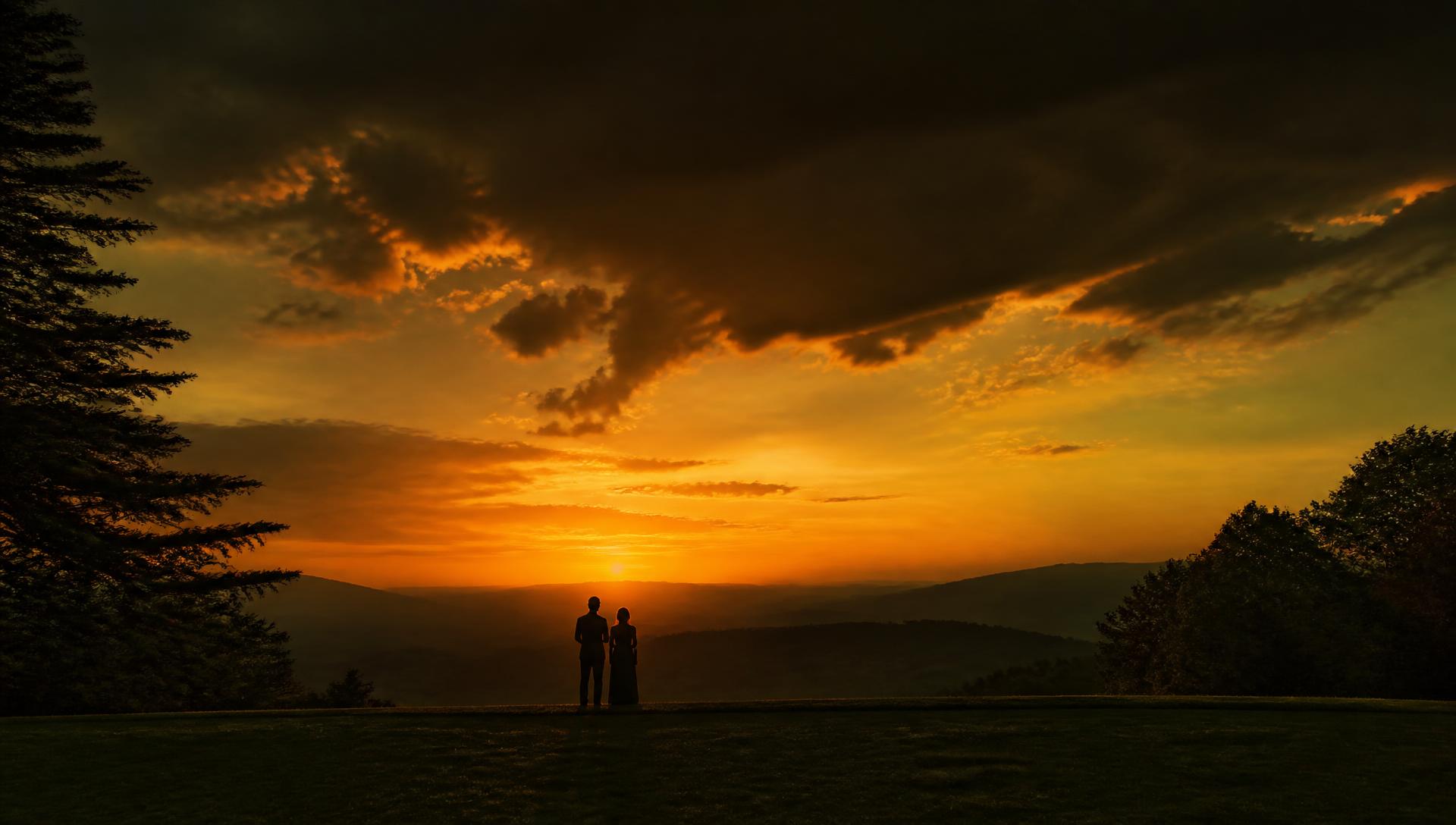 Sunset over the hills from the lawn at Aurum Sky